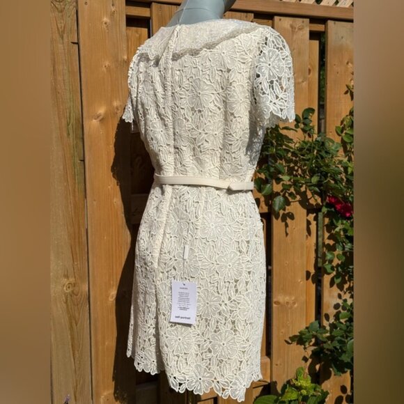 🆕 SELF-PORTRAIT 🧿 NWT Cream Guipure Lace Belted Mini Dress, Sz UK 12 US 8 - Picture 7 of 16